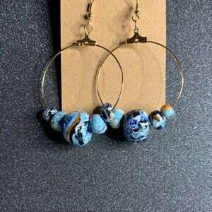 Elegant Blue and Gold Hoop Earrings